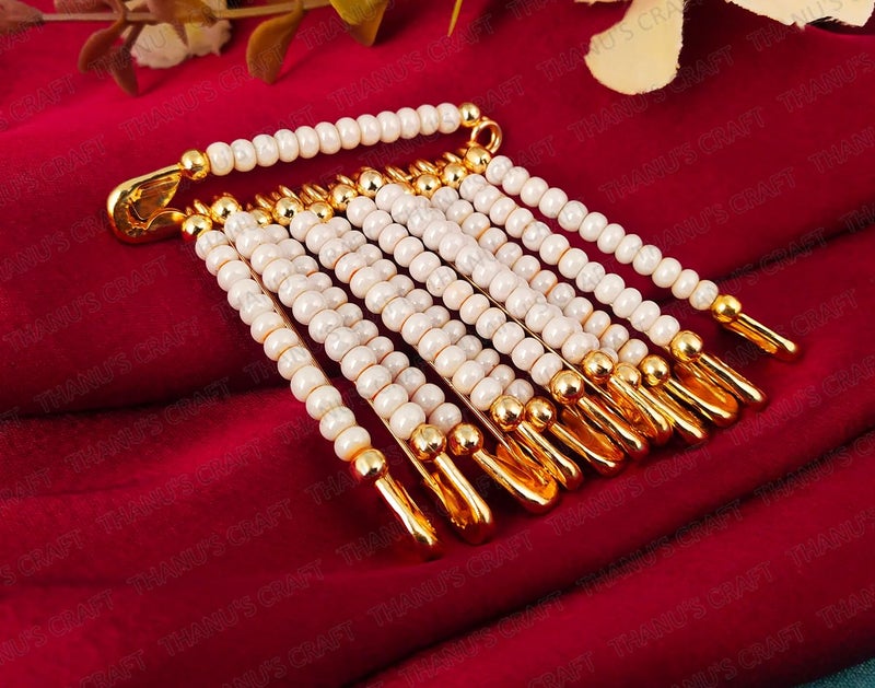 THANUS CRAFT THANU'S CRAFT Stone Rose Brooch Scarfs Dupatta Chunri Coat Dress Gown Shawl Heavy Sari Pleats safety saree pins for Women - 12PCS - Image 3