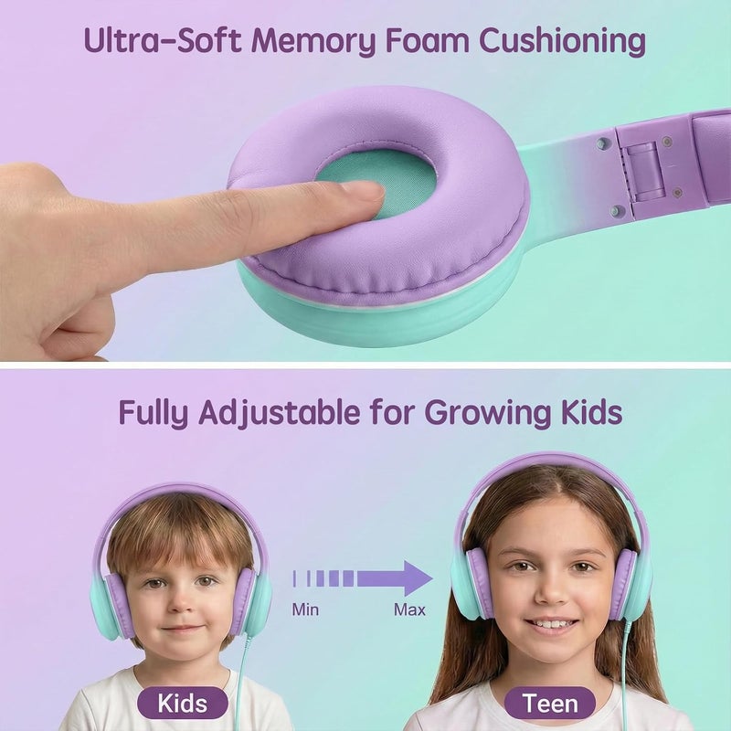 ADOOPE Wired Kids Headphones with USB C Plug, 85dB Safe Volume, Adjustable Headband, Tangle-Free Cord Headphones for School, Tablet, Travel (Lavender & Mint Green, Without Microphone) - Image 5