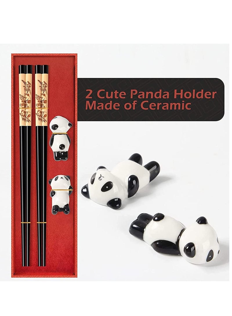 Y&D Chopsticks and Panda Holder,2 Pairs Reusable with Delicate box, Washable Dishwasher Safe, Natural Wooden Chinese Japanese Korean Classic Stylish Easy To Use Non-Slip  - Image 2