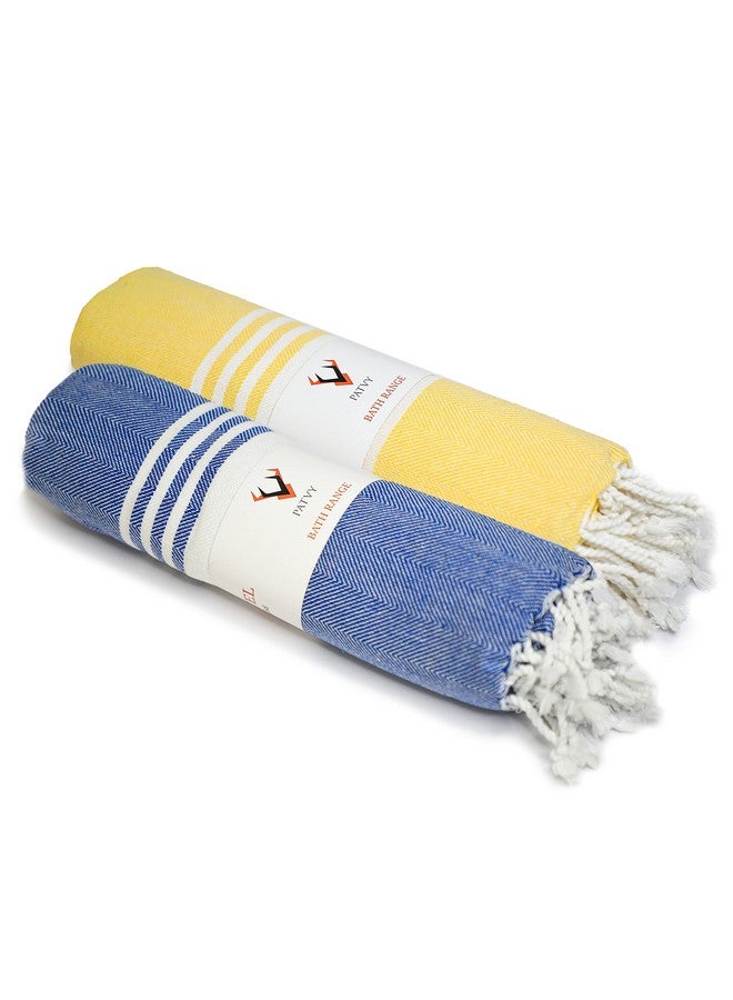 PATVY Bath Towels| Light Weight Turkish Style Bath Towels For Men Large Size Cotton|75 X 150Cm Quick Absorption &Faster Drying Bath Towel For Women| 100% Cotton (Pack Of 2,Yellow&Royal Blue),90 TC - Image 1