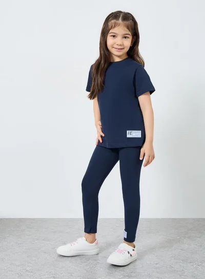 Styli Girls Navy Blue Oversized T-Shirt and Legging Set