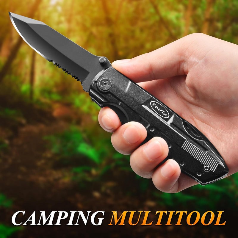 RoverTac Pocket Knife, 15-in-1 Multitool with Pliers, Bottle & Can Opener, 9 Screwdriver Bits, Locking Mechanism & Nylon Sheath - EDC Multi Tool for Camping, Hiking & DIY, Gift for Men & Dad - Image 3