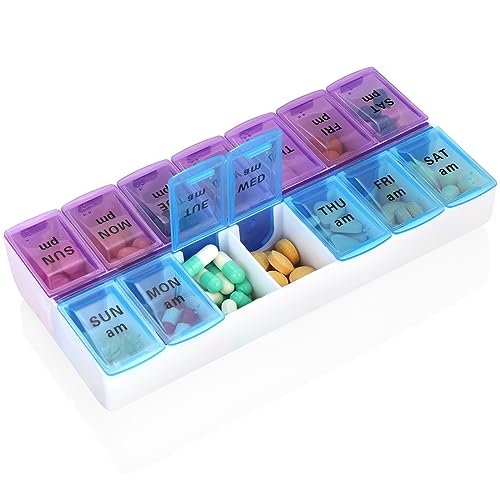 MAYFIVE Weekly Pill Organizer 2 Times A Day 7 Day Pill Box Holder Large Daily Medicine Organizer Travel Pill Case Pill Container 2 Times BluePurple - Image 2