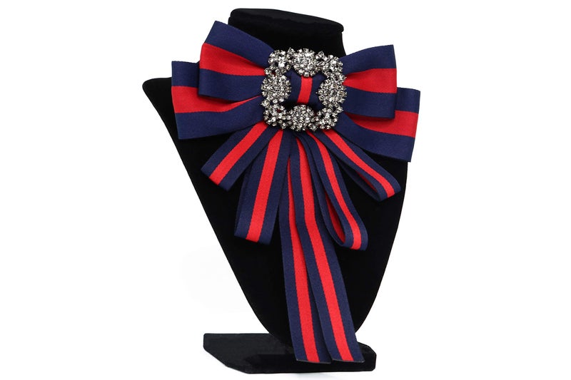 TOPAZ Christmas Ribbon brooch for women men bowknot costume brooches women jewelry beads accessories womens bow tie bow brooch (dk blue) - Image 1