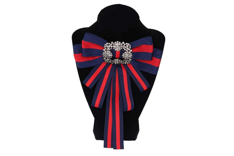 TOPAZ Christmas Ribbon brooch for women men bowknot costume brooches women jewelry beads accessories womens bow tie bow brooch (dk blue) - Image 3