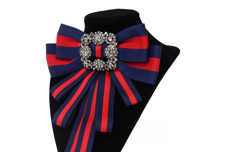 TOPAZ Christmas Ribbon brooch for women men bowknot costume brooches women jewelry beads accessories womens bow tie bow brooch (dk blue) - Image 2