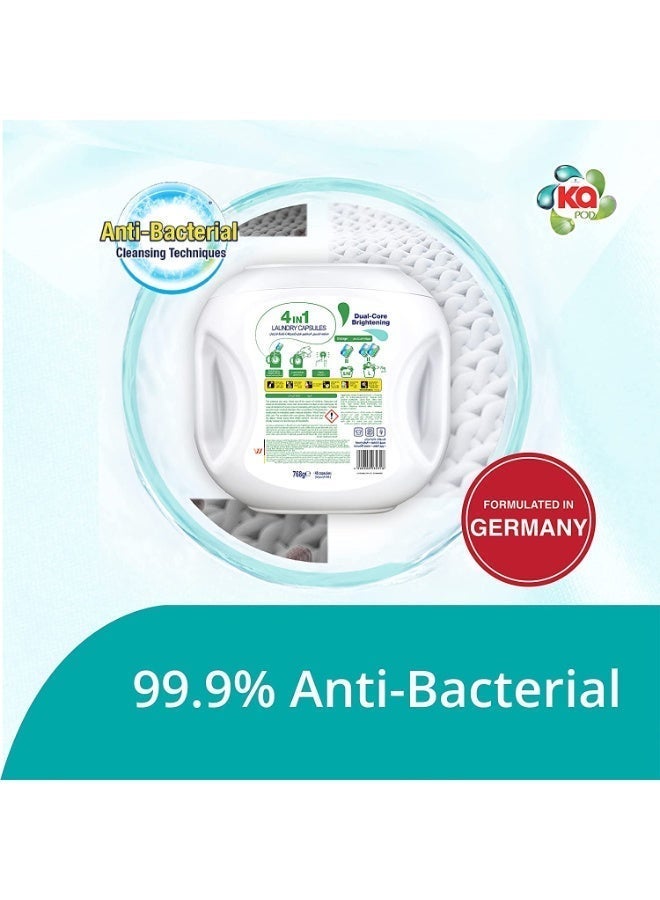 KA 4 في 1 بودز، 99.9% منظف غسيل مضاد للبكتيريا، بودز غسيل مصنوعة في ألمانيا، كبسولات سائلة للغسيل، عبوة من 2 × 48 كبسولة - Image 4