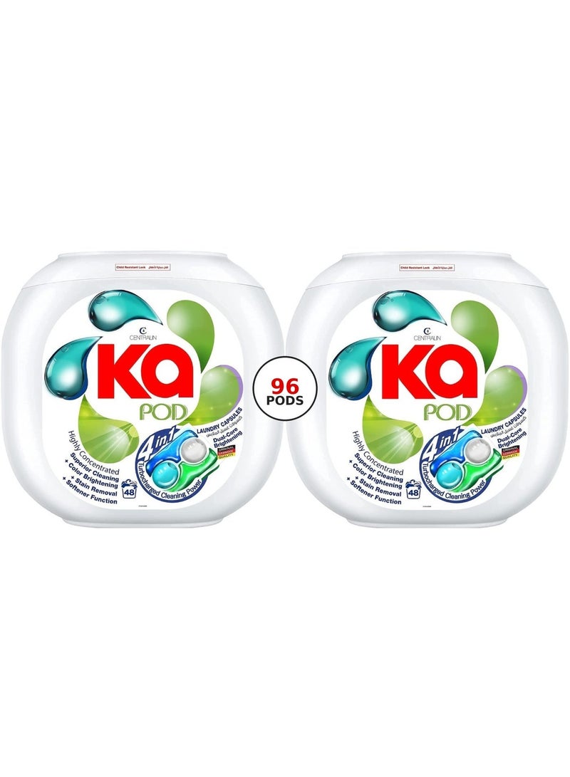 KA 4 في 1 بودز، 99.9% منظف غسيل مضاد للبكتيريا، بودز غسيل مصنوعة في ألمانيا، كبسولات سائلة للغسيل، عبوة من 2 × 48 كبسولة - Image 1