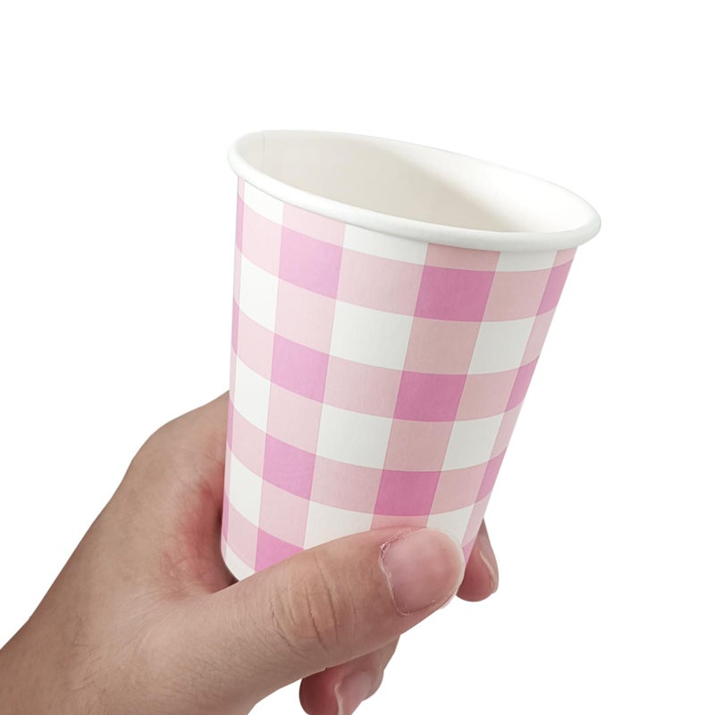 EaciTown Pink Paper Cups Pink Gingham Party Supplies Easter Day Pink Coffee Cups Disposable Valentines'day Beverage Cups (30) - Image 2