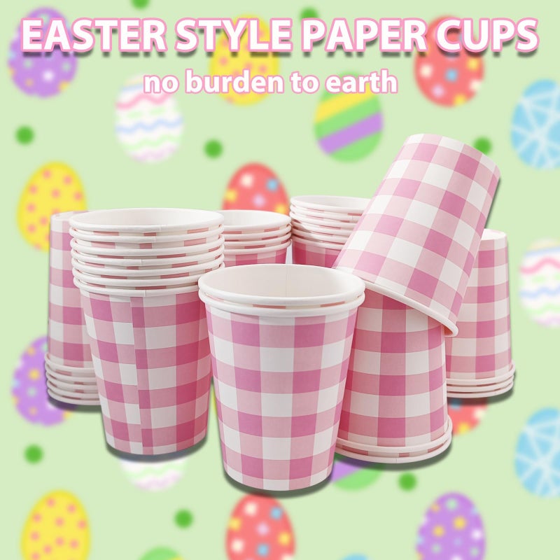 EaciTown Pink Paper Cups Pink Gingham Party Supplies Easter Day Pink Coffee Cups Disposable Valentines'day Beverage Cups (30) - Image 4