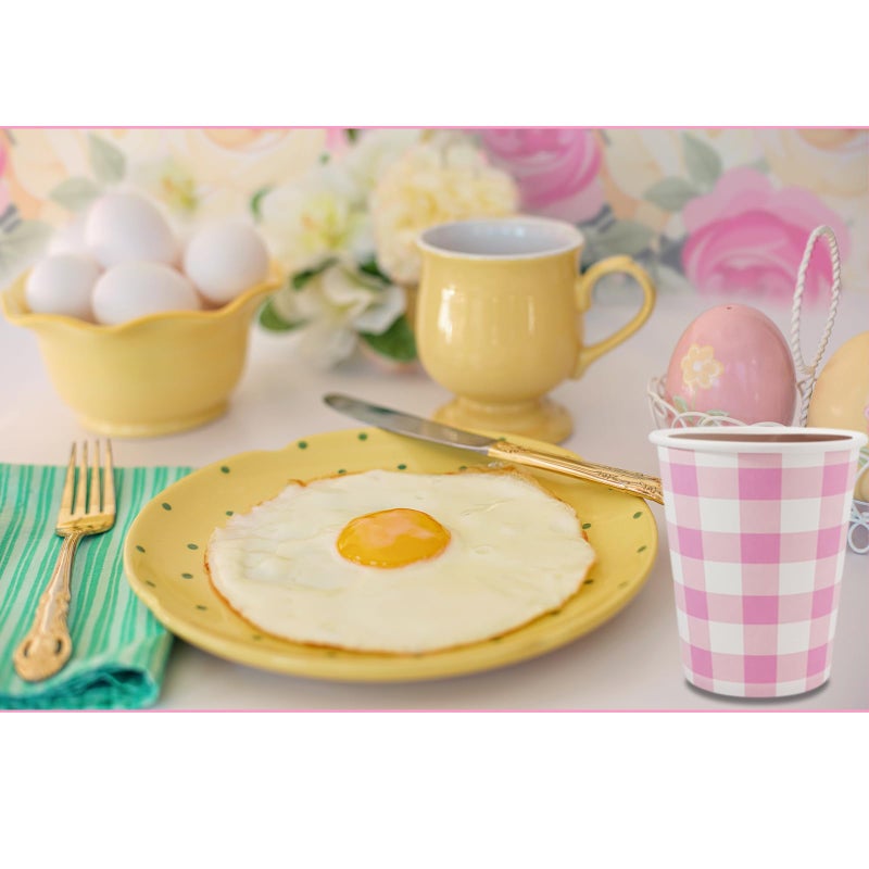 EaciTown Pink Paper Cups Pink Gingham Party Supplies Easter Day Pink Coffee Cups Disposable Valentines'day Beverage Cups (30) - Image 1
