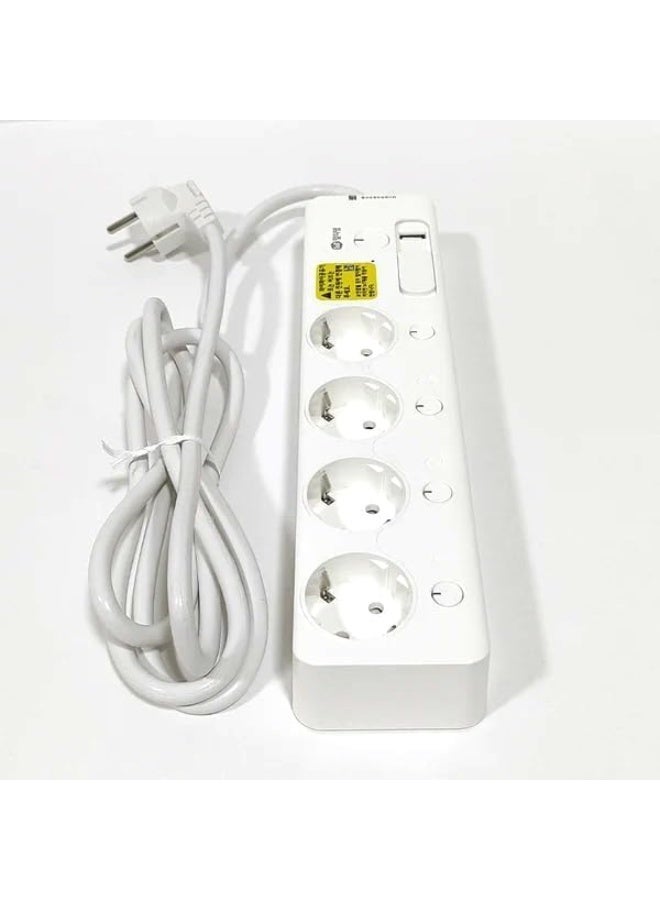 16 Amp copper power strip with 4 power outlets and 2 USB ports, 2 meter cable - Image 1