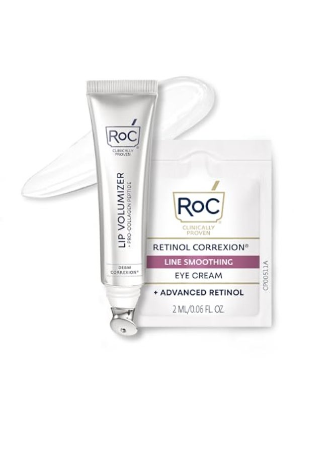 RoC علاج تكبير الشفاه من روك ديرم كوركسيون مع حمض الهيالورونيك وفيتامين E وكريم العين لتنعيم الخطوط في عبوة صغيرة - Image 1