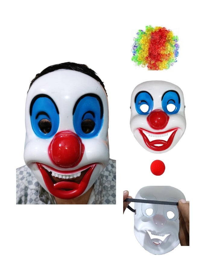 Fancy Design Hub, Halloween, Mask+ Nose + Multicolor Wig for, Boys & Girls, Halloween, Set of 3 Items,Fancy Dresses. (Joker Mask + Nose + Hair Wig) - Image 1