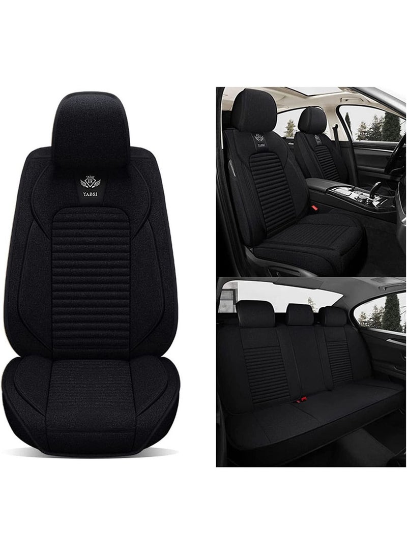 LIMOS Car Seat Covers Full Set Universal Flax Spring and Summer Automotive Vehicle Cushion(Black) - Image 1