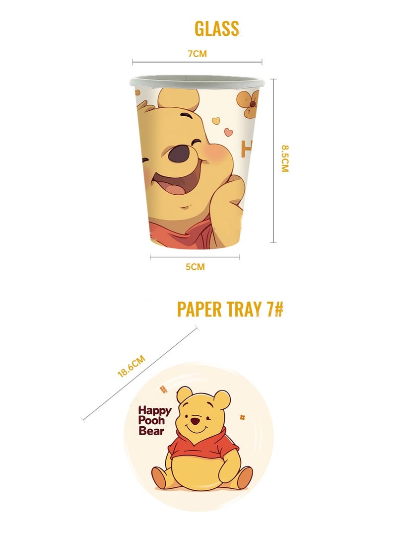 Winnie Birthday Decorations Plates Set, 81PCS Classic Pooh Happy Birthday Plates Cups Napkins Cutlery for 10 Guests - Image 3