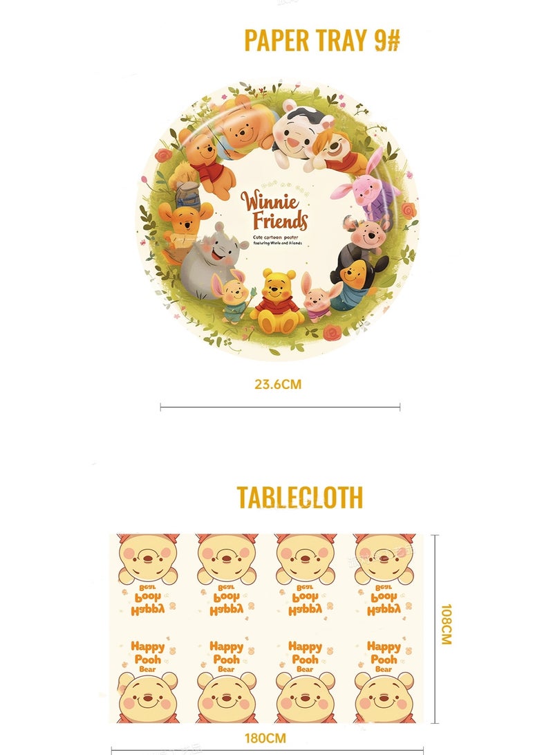 Winnie Birthday Decorations Plates Set, 81PCS Classic Pooh Happy Birthday Plates Cups Napkins Cutlery for 10 Guests - Image 4