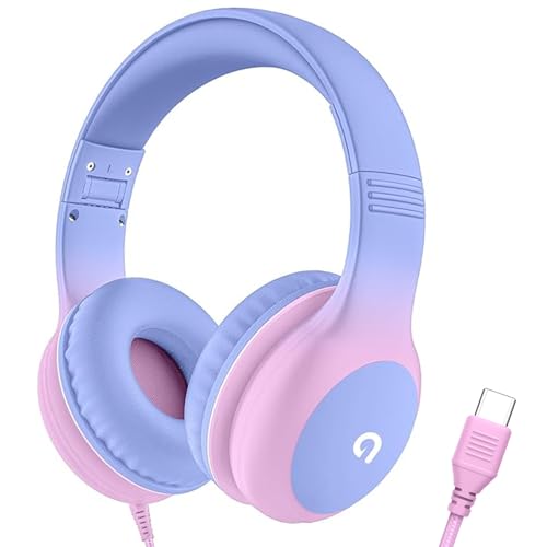 ADOOPE Wired Kids Headphones with USB C Plug, 85dB Volume Limiting Safe Hearing Protection, Adjustable Headband, Tangle-Free Cord Headphones for School, Tablet, Travel(Gradient Purple) - Image 1
