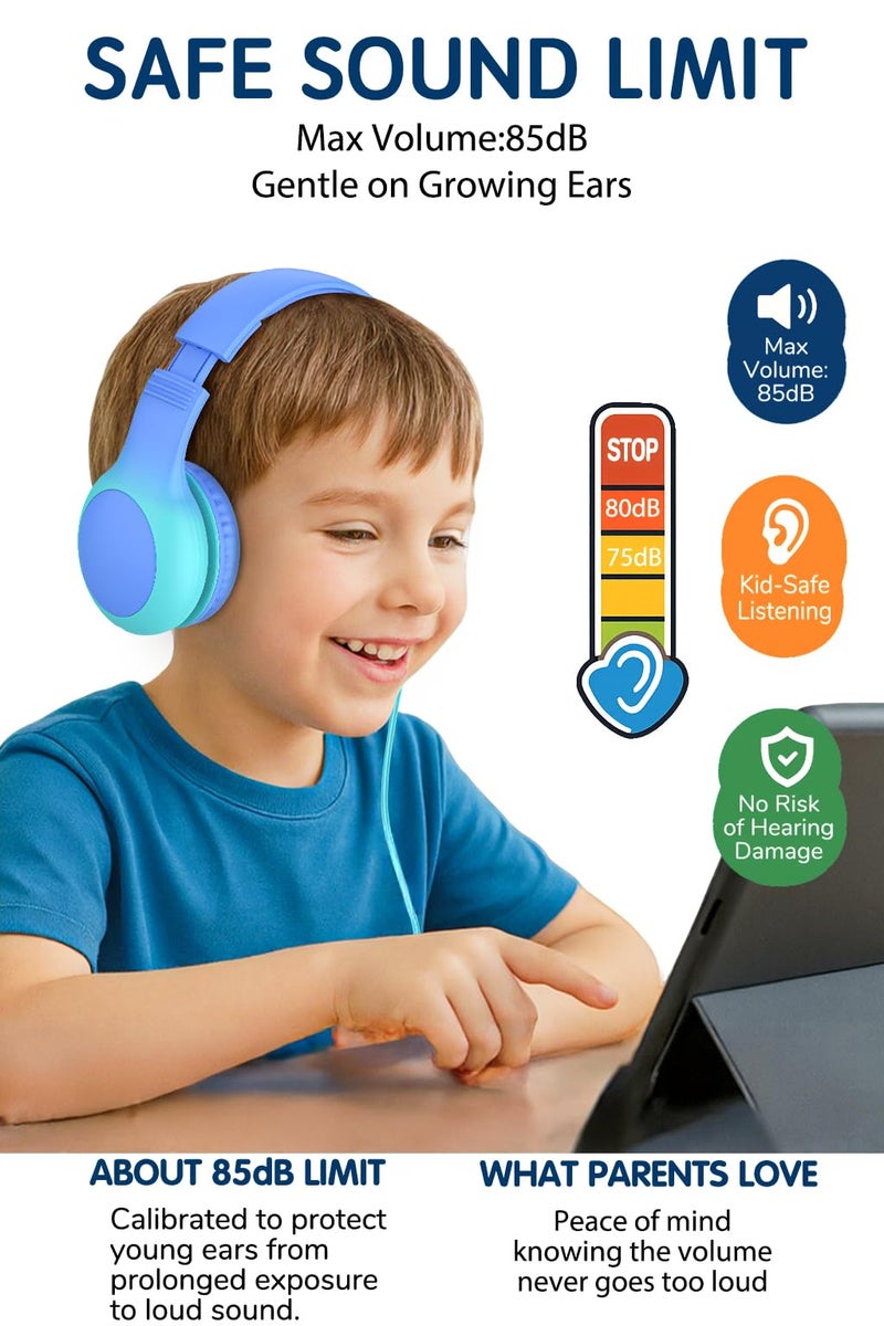ADOOPE Wired Kids Headphones with USB C Plug, 85dB Volume Limiting Safe Hearing Protection, Adjustable Headband, Tangle-Free Cord Headphones for School, Tablet, Travel(Gradient Purple) - Image 4