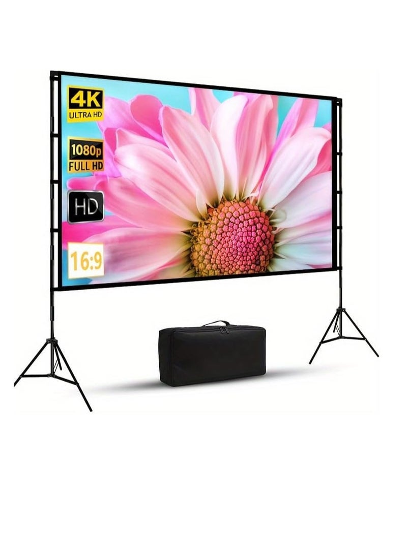 Generic Projector Screen with Stand 100 Inch Portable 16:9 HD 4K Rear Front Projection Movie Screen Wrinkle-Free Double Sided Outdoor Video Display with Frame & Carry Bag for Home Theater Backyard Cinema  - Image 1
