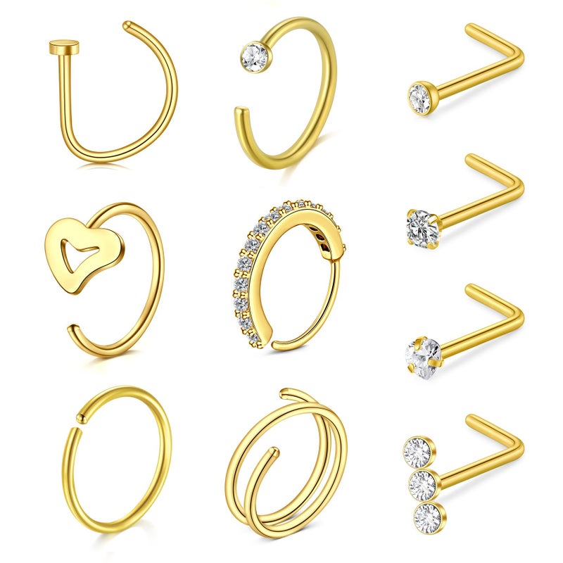 MODRSA Nose Rings Hoops Nose Ring Surgical Steel Nose Piercings Jewelry Gold Nose Rings Studs 20g Nose Hoops Nose Ring L Shaped 20 gauge Nostril Piercing Jewelry for Women - Image 1
