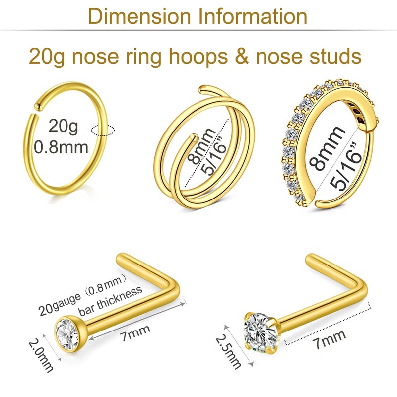 MODRSA Nose Rings Hoops Nose Ring Surgical Steel Nose Piercings Jewelry Gold Nose Rings Studs 20g Nose Hoops Nose Ring L Shaped 20 gauge Nostril Piercing Jewelry for Women - Image 2