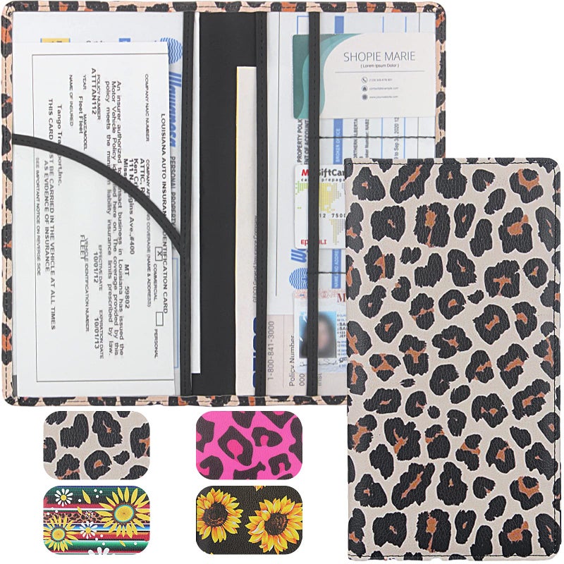 LumiMokki Premium Car Registration & Insurance Card Holder with Magnetic Shut, Vehicle Glove Box Car Organizer - For Documents, Cards, License (Leopard A) - Image 1