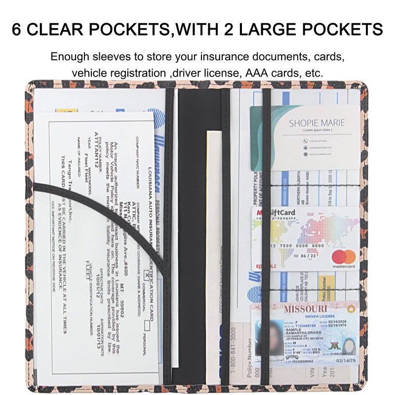 LumiMokki Premium Car Registration & Insurance Card Holder with Magnetic Shut, Vehicle Glove Box Car Organizer - For Documents, Cards, License (Leopard A) - Image 4