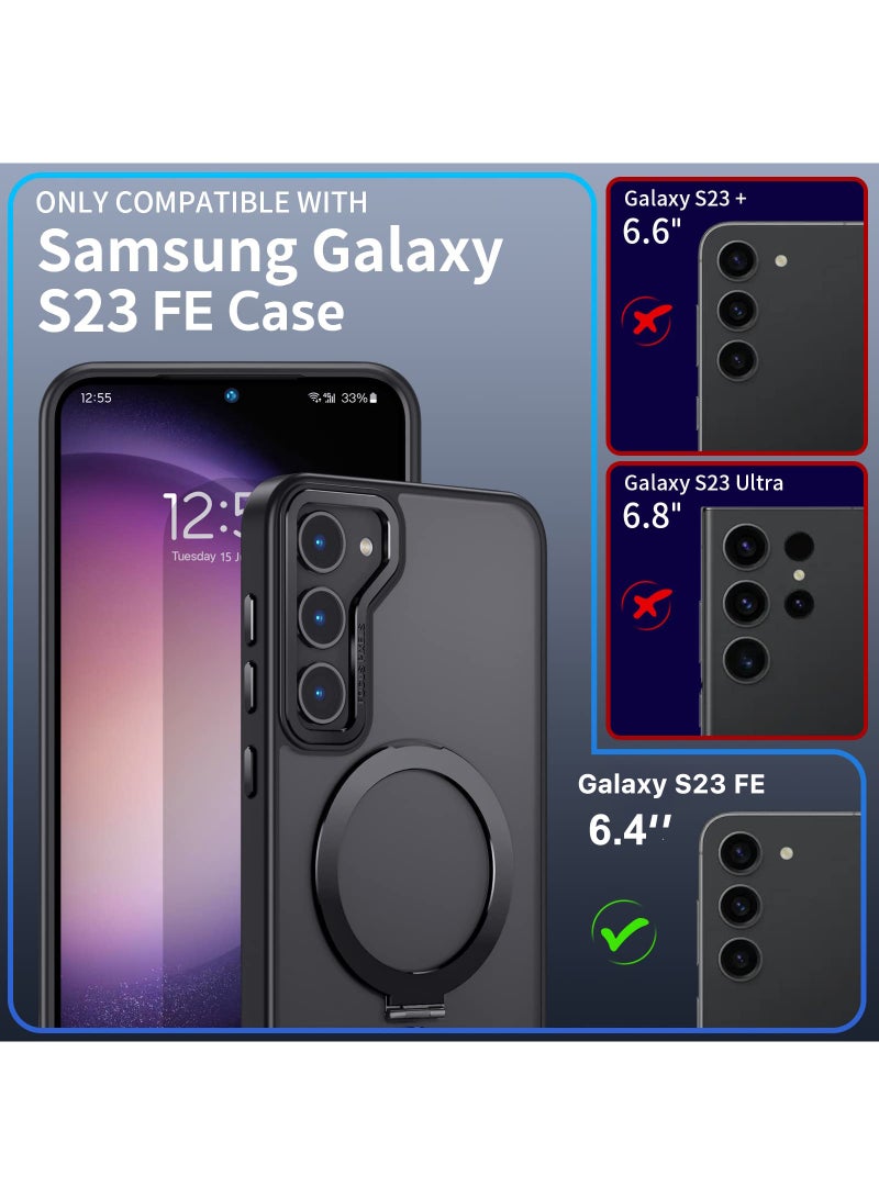 Beauenty for Samsung Galaxy S23 FE Cover with 360° Rotatable Magnetic Ring Stand, TPU Shockproof Bumper, PC Translucent Matte Anti-fingerprint Mobile Phone Case, S23 FE 5G 6.4 inch Slim Fit Back Cover - Image 2