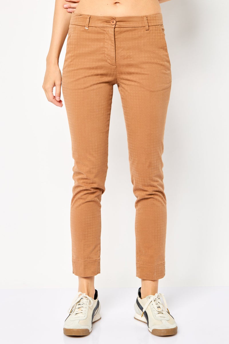 Harmont & Blaine Women Regular Houndstooth Straight Pants, Tan  - Image 1