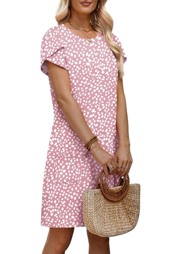 OFEEFAN Pink Dress Baby Shower Dress Date Night Wedding Guest Dresses Crew Neck Summer Dresses for Women Pink Print 2XL - Image 4