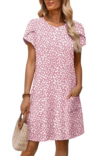 OFEEFAN Pink Dress Baby Shower Dress Date Night Wedding Guest Dresses Crew Neck Summer Dresses for Women Pink Print 2XL - Image 3