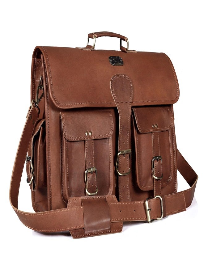 HLC 18 Inch Buffalo Leather Laptop Briefcase for Men Vintage Handmade Leather Messenger Bag for Work, Travel & Business - Rustic Brown Full Grain” Best Computer Satchel School distressed Bag - Image 1