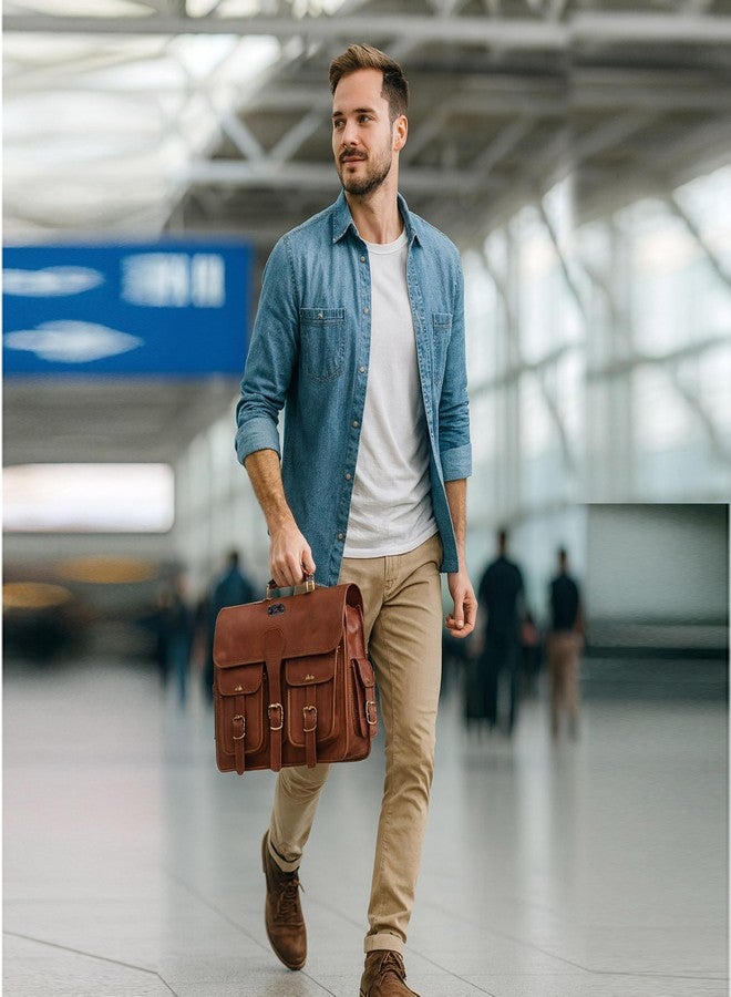 HLC 18 Inch Buffalo Leather Laptop Briefcase for Men Vintage Handmade Leather Messenger Bag for Work, Travel & Business - Rustic Brown Full Grain” Best Computer Satchel School distressed Bag - Image 5
