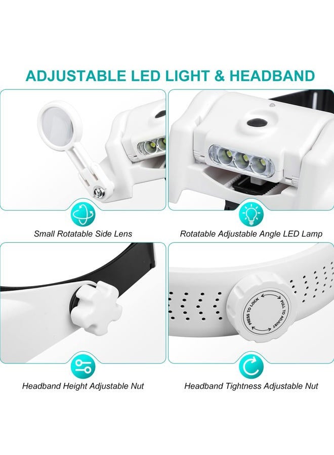 Linkhood Headband Magnifier Glasses, 1X to 14X Rechargeable Head Magnifier with LED Light, Handsfree Head Mount Magnifying Glass with 6 Detachable Lens for Close Work Reading Jewelry Crafts Repair - Image 3