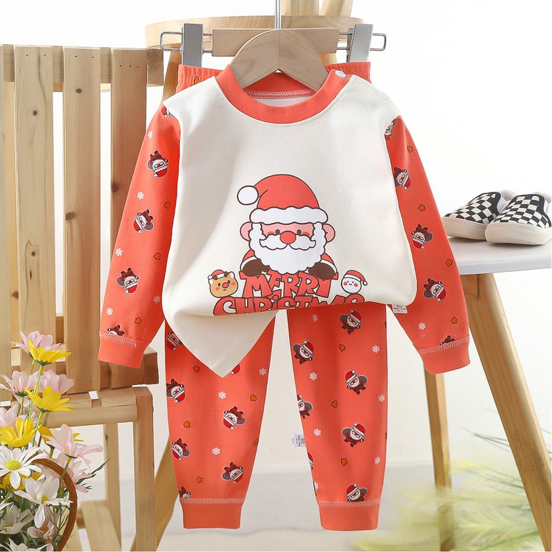 Kids Cotton Underwear Set Autumn Boys Girls Warm Pajamas P12-Santa Claus