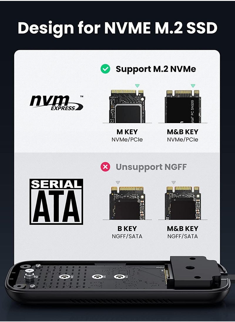 UGREEN M.2 NVMe SSD Enclosure Aluminum USB C 3.1 Gen 2 to M.2 M-Key and (M&B) Key (NVME) SSD External Enclosure Compatible with Samsung MacBook Pro 2230 2242 2260 2280