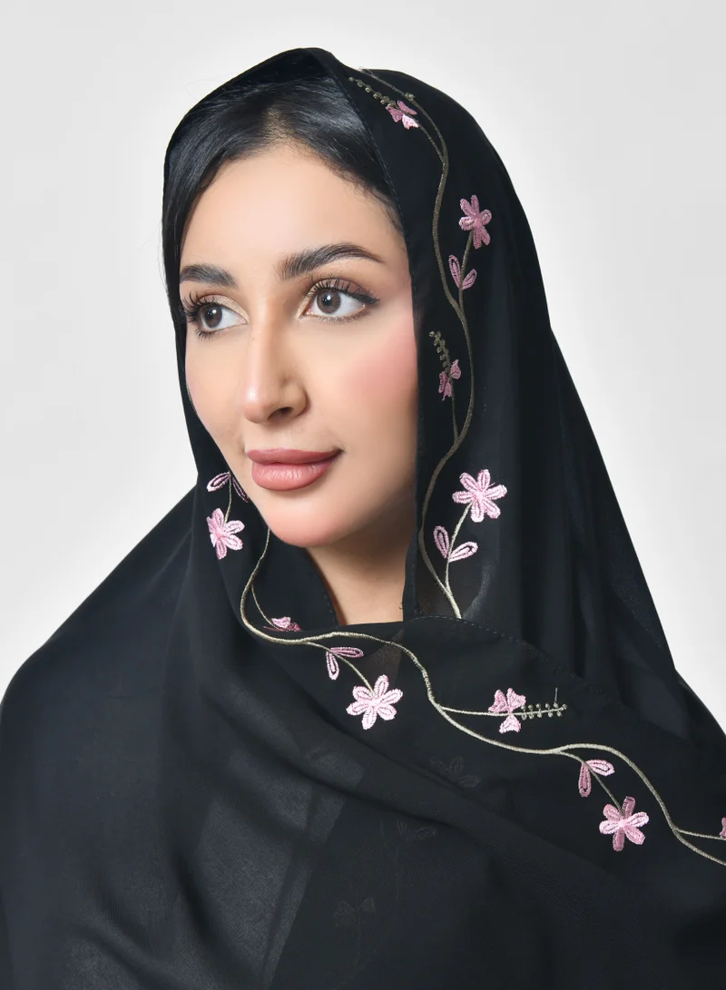 HAWRAA ABAYA Black veil with elegant floral embroidery