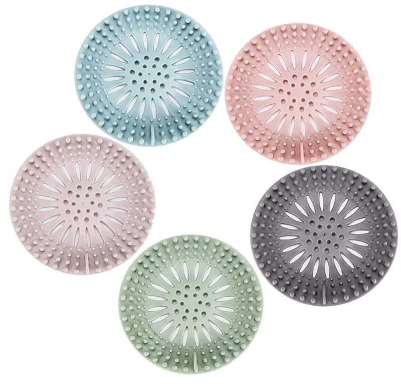 Emoly Silicone Hair Catcher Shower Drain Covers Easy to Install and Clean SuitUniversal Rubber Sink Strainerfor Bathroom Bathtub and Kitchen 5 Pack