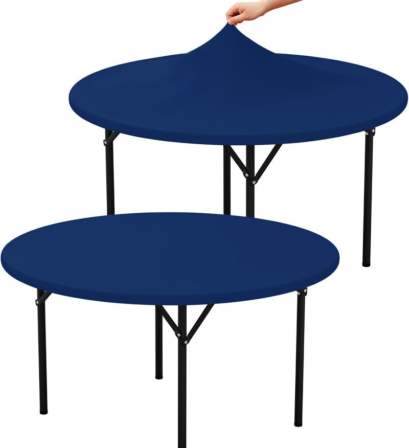 misaya 2 Packs Round Spandex Tablecloths, Stretch Elastic Tablecloth Cover Fits for 31"-35" Round Tables, Washable Polyester Table Cloth for Dining, Party, Outdoor and Indoor, Navy Blue - Image 1