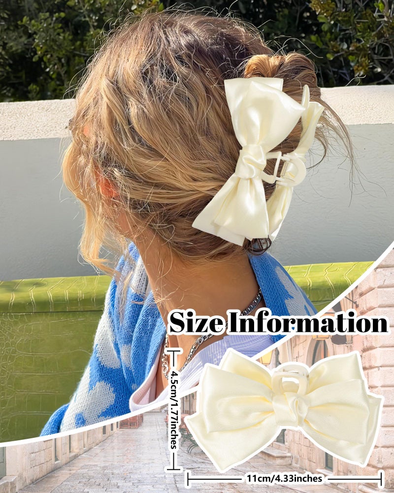 CHLINS 3 Count Bow Claw Clip - Bow Clips for Women in Satin, Nonslip Claw Clips for Thick Thin Hair, Hair Accessory in Black, White, Pink - Image 2