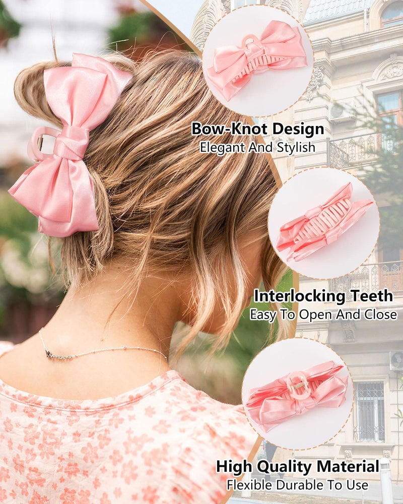 CHLINS 3 Count Bow Claw Clip - Bow Clips for Women in Satin, Nonslip Claw Clips for Thick Thin Hair, Hair Accessory in Black, White, Pink - Image 5
