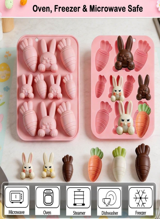 Wavlakth 2 Pack Easter Silicone Chocolate Mold, 20 Cavities Easter Bunny Carrot Candy Molds Rabbit Gummy Mould Carrot Ice Cube Tray for Easter Chocolate Jello Baking Bath Bombs Resin Candle Soap Cupcake Topper - Image 3