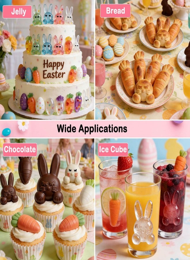 Wavlakth 2 Pack Easter Silicone Chocolate Mold, 20 Cavities Easter Bunny Carrot Candy Molds Rabbit Gummy Mould Carrot Ice Cube Tray for Easter Chocolate Jello Baking Bath Bombs Resin Candle Soap Cupcake Topper - Image 4