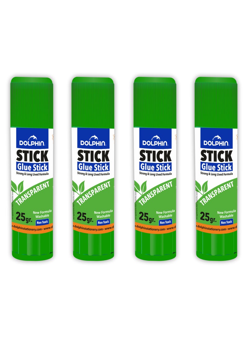 Dolphin Glue Stick 25g, Strong Adhesive, Smooth Application, Pack of 4 for Office, School & Home
