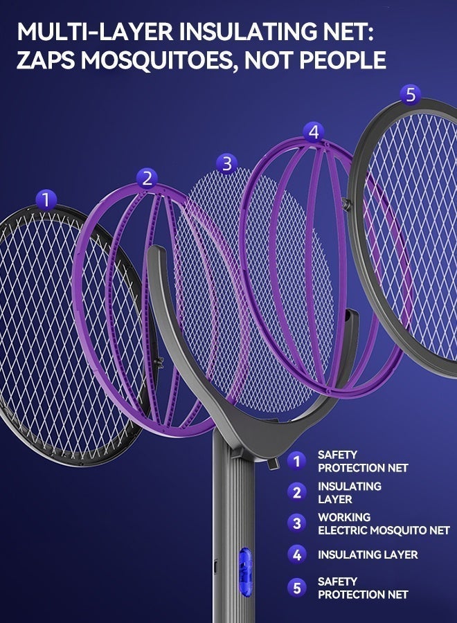 Yaqeen Mosquito Racket 4 in 1 Mosquito killer Electric Bat with Extendable Handle and 180° Rotating Head, Rechargeable Fly Swatter with UV Mosquito Trap 2800V Instant Kill, Type C Bug Zapper with 5 Layer Safety Mesh for Indoor Outdoor Use - Image 5