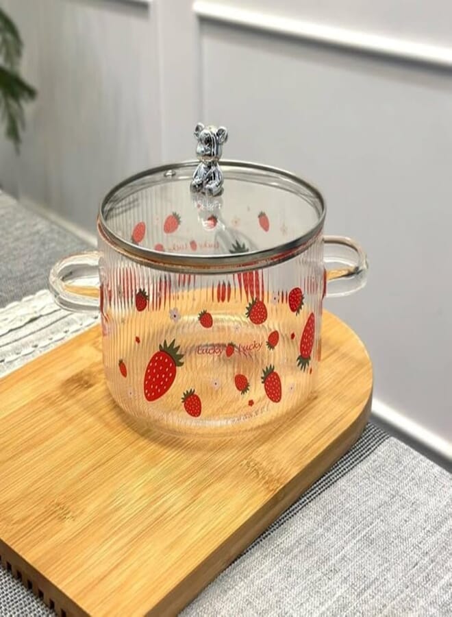 Generic 1.7 Liter Thermal Glass Pot with Teddy Bear Lid with Metal Frame