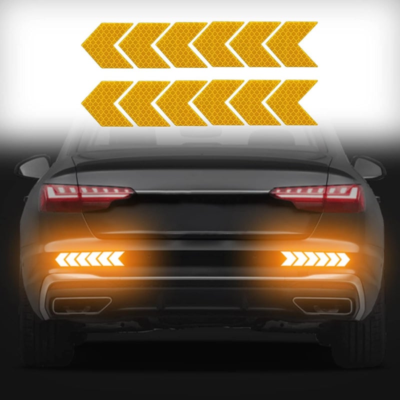 Buylogy® (Yellow) 12 pcs Reflective Safety Warning Stripe Stickers Arrow Decals Car Trunk Rear Bumper Guard Body Stickers - Image 1
