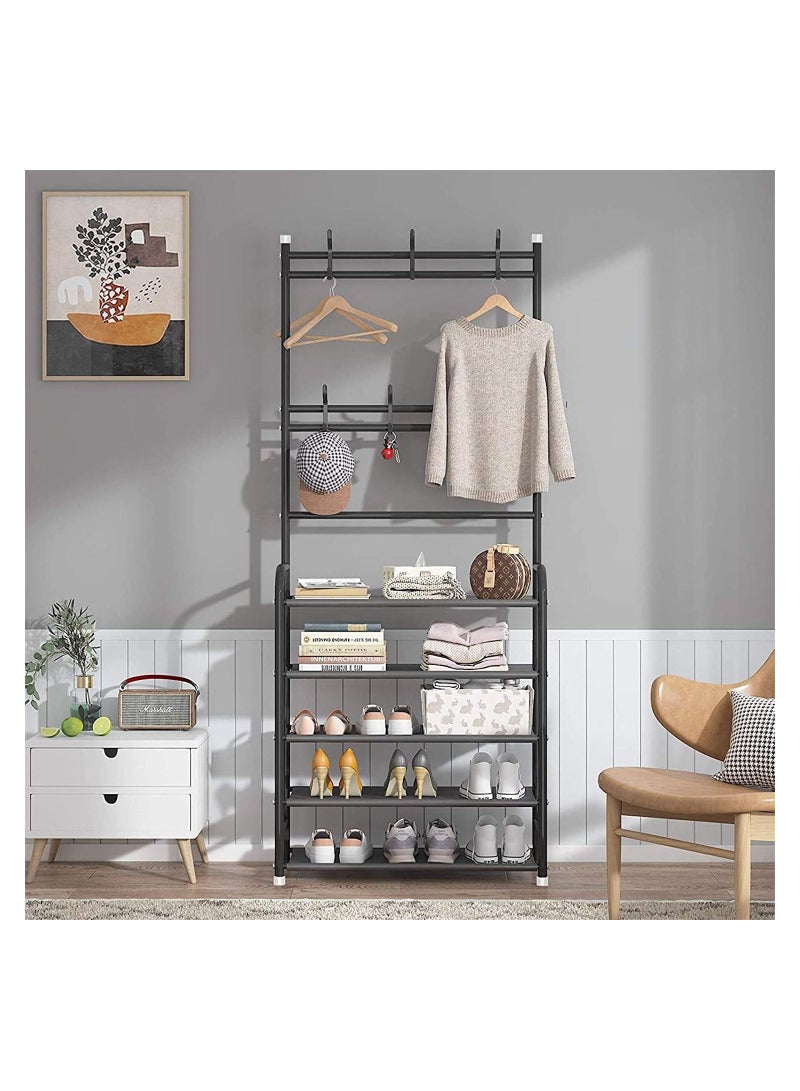 Yameem Multipurpose 5-Tier Shoe Rack With 8 Hanging Hooks - Image 2
