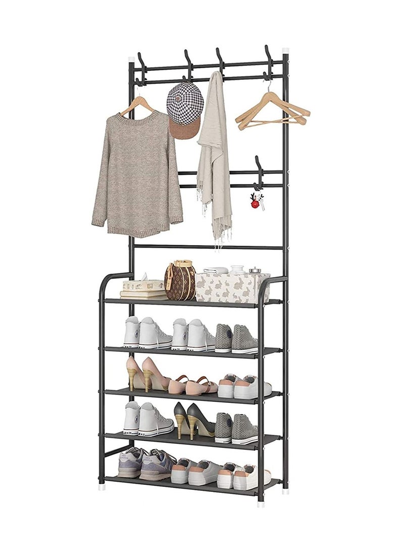 Yameem Multipurpose 5-Tier Shoe Rack With 8 Hanging Hooks - Image 1